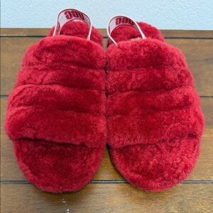 UGG Red Fluffy Slide Sandals